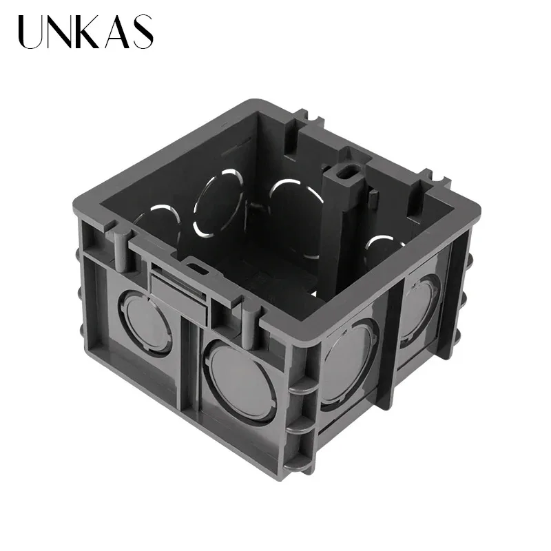 UNKAS High Adjustable Transparent Strength Mounting Internal Cassette for 86 Type Switch and Socket Black Wiring Back Box