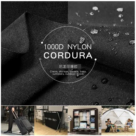 Thick Strong Cordura 1000D Black Nylon Ripstop PU Coating Fabric, Outdoor Clothing Bag Cloth, Anti-tear Short-time Waterproof
