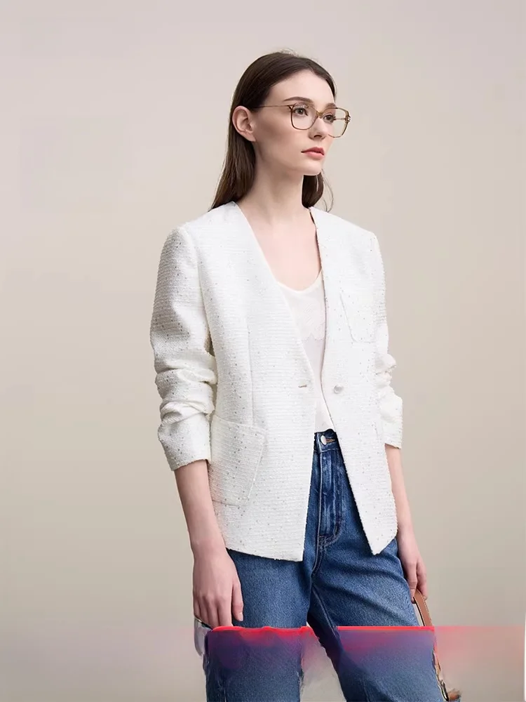 

Ele V-ne Beaded Women's Slim Fit Jaet One Button Ele Sle Spring New Arrival Faion ort Outerwear