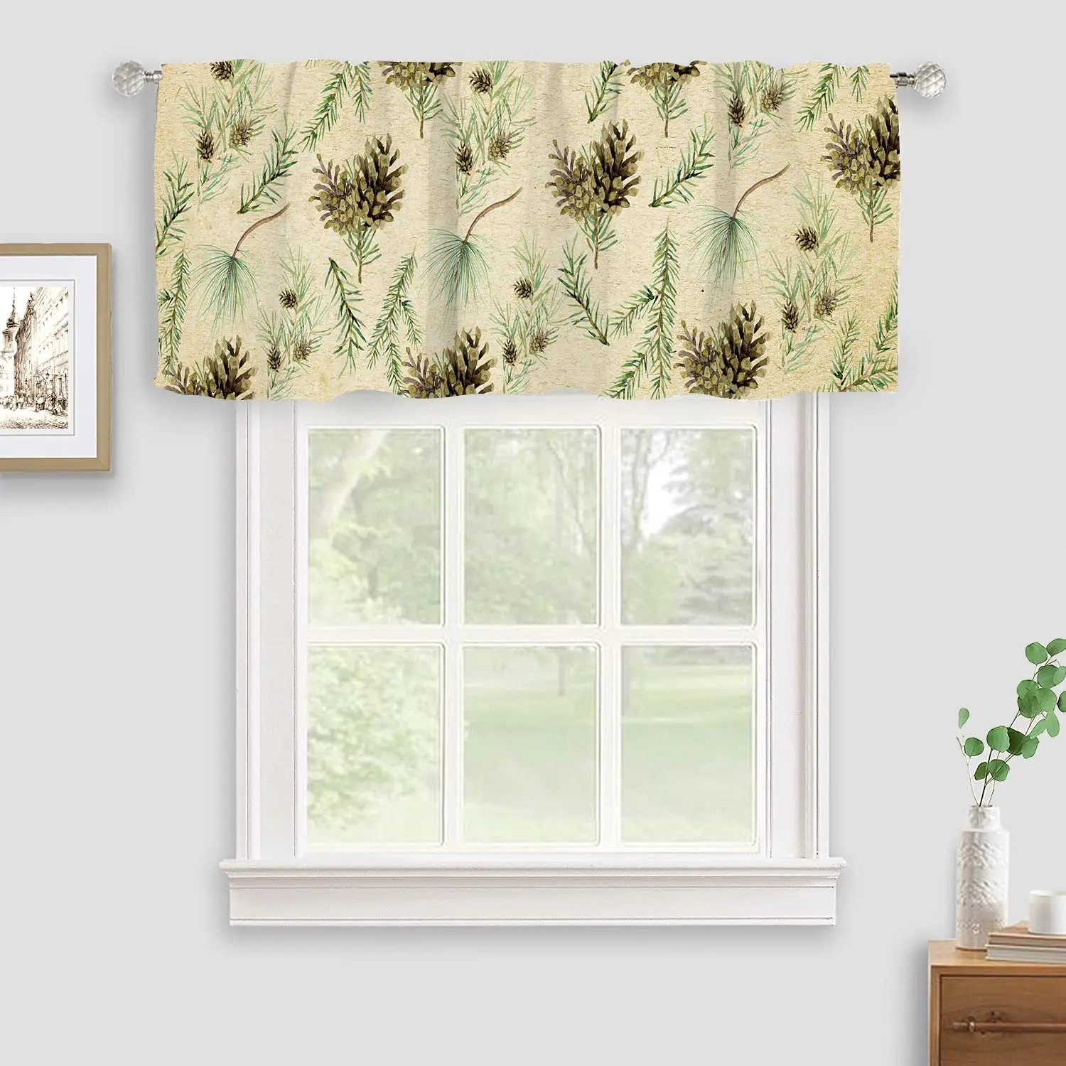 Christmas Pinecone Decor Valance Curtains Heat Insulated Window Treatments Kitchen Bathroom Bedroom
