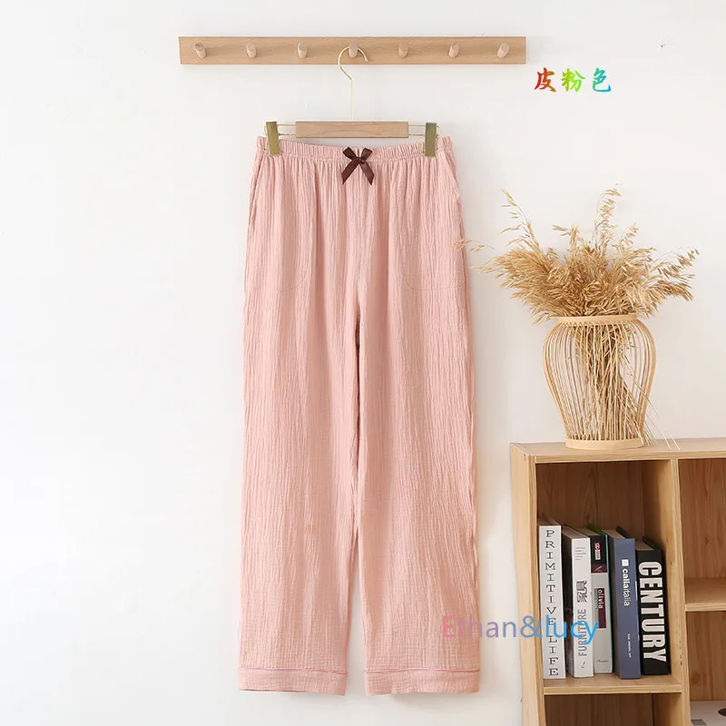 Pure Cotton Crepe Pajamas Pant For Women Casual Spring Autumn Home Wear Trousers Large Size Comfortable Sleepwear Night Pants