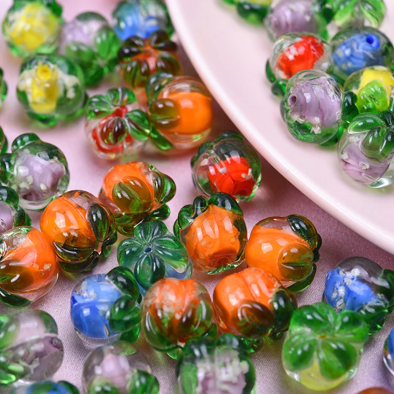 6Pcs/Lot Mixed Cute Glass 3D Fruit Persimmon Lampwork Charms Handmade DIY Women Earrings  Bracelet Jewelry Making Ornament Bulk