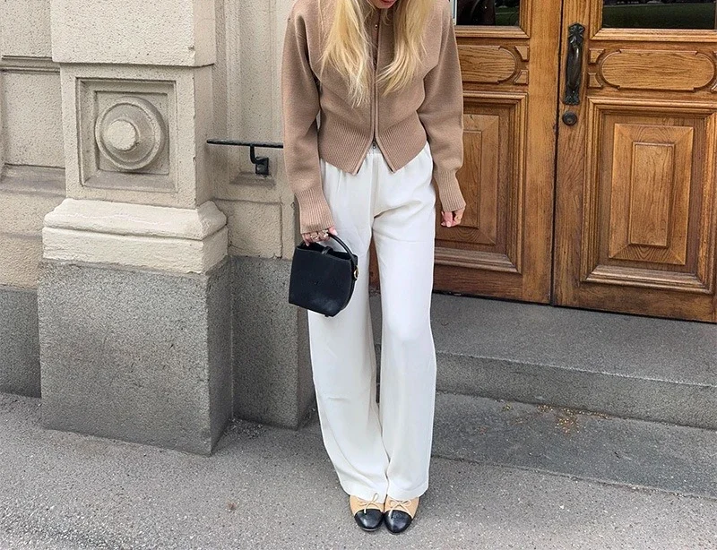 

2025 Autumn Women's New Round Neck Knitted Cardigan Zipper Style