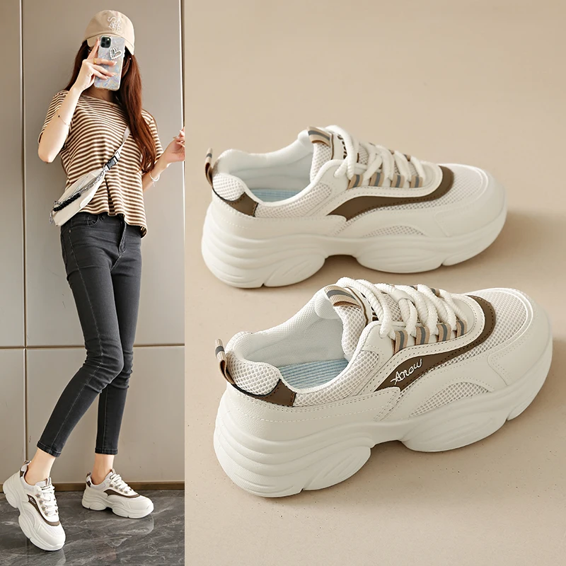 

Women's Breathable Chunky Platform Lace Up Sneakers Lightweight Slip Resistant Shock Absorbing Casual Shoes