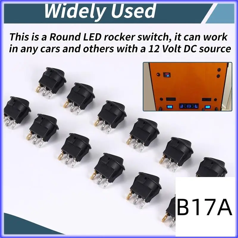 

BT-12PCS Round Dot Lighted Rocker Switch Toggle 20A 12V DC On/Off SPST Switch Control, 3Blue+3Green+3Yellow+3Red
