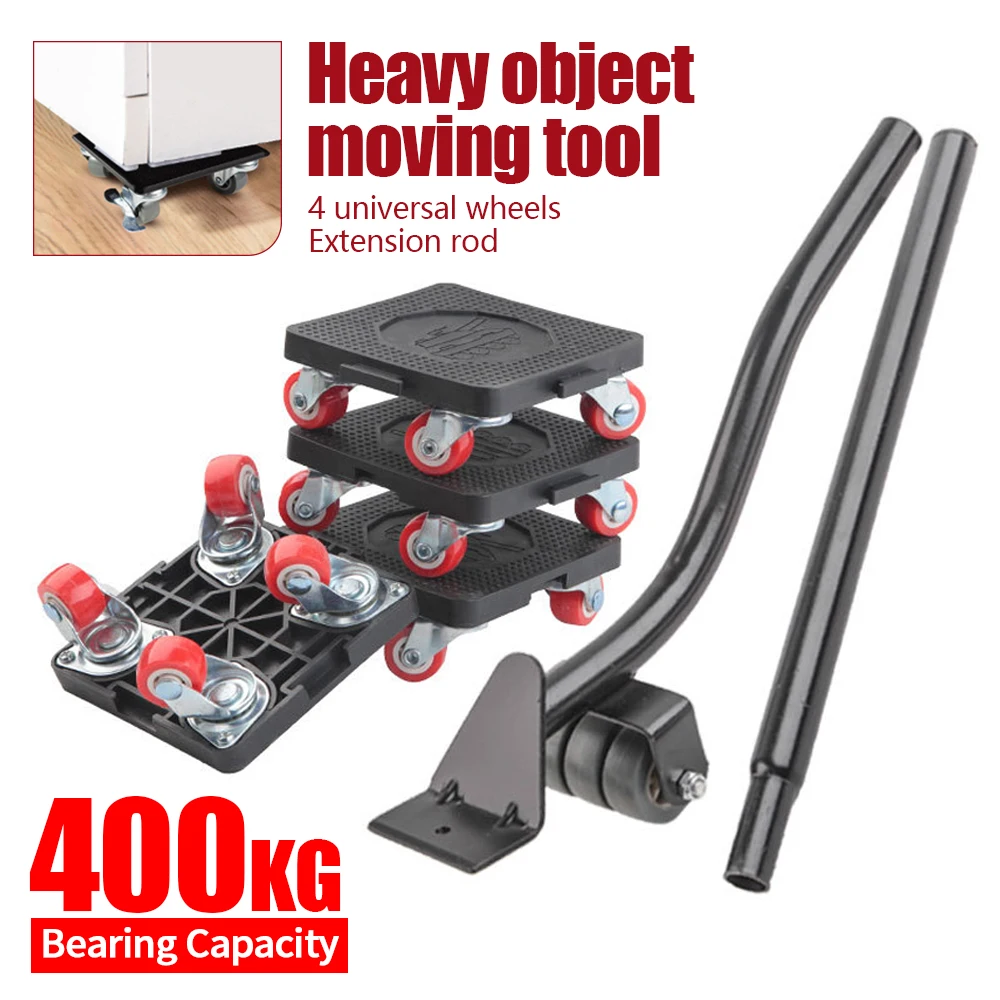 6Pcs Furniture Moving Transport Roller Set Heavy Duty Furniture Mover Removal Lifting Moving Tool Set Wheel Bar Moving Hand Tool