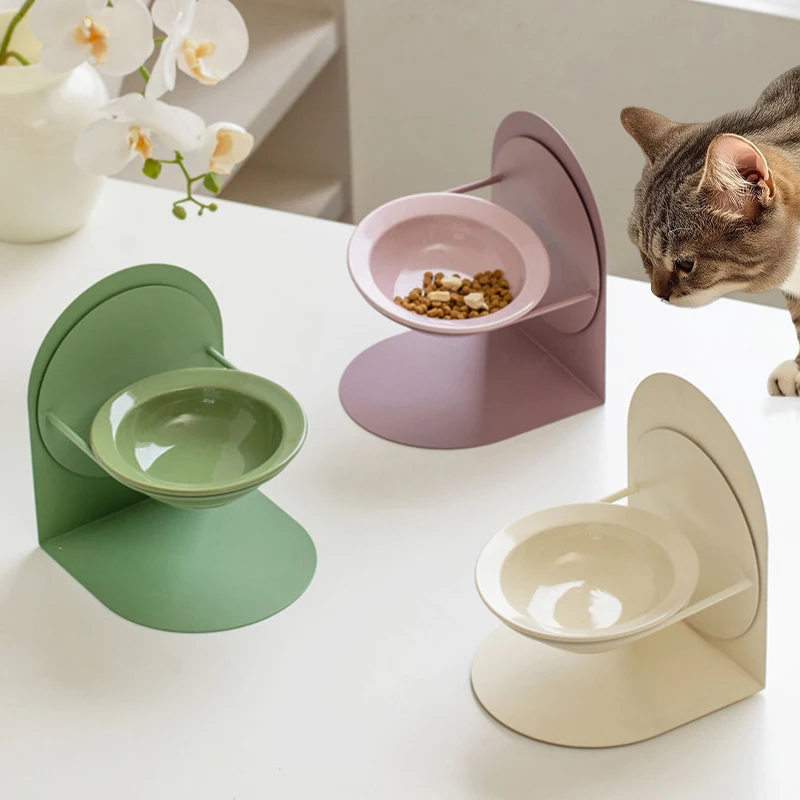 

Ceramic Cat Bowl Height Adjustable Dog Bowls Pet Food Water Feeder Angle Adjustable Detachable Small Cats Elevated Feeding Bowls