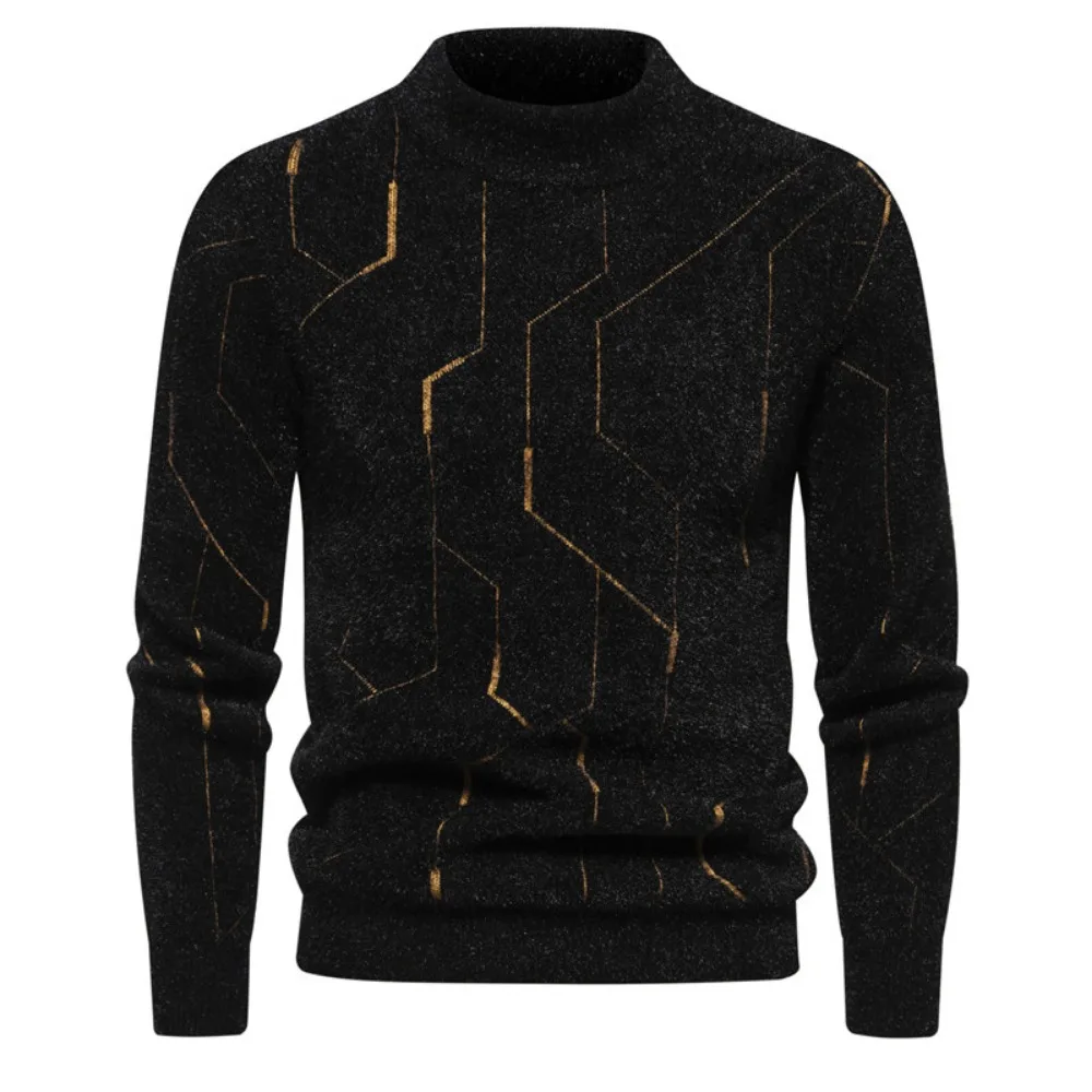 Autumn and Winter New Mohair Men\'s Warm Casual Long-sleeved Pullover Sweater Jacquard Sweater Knit Sweater