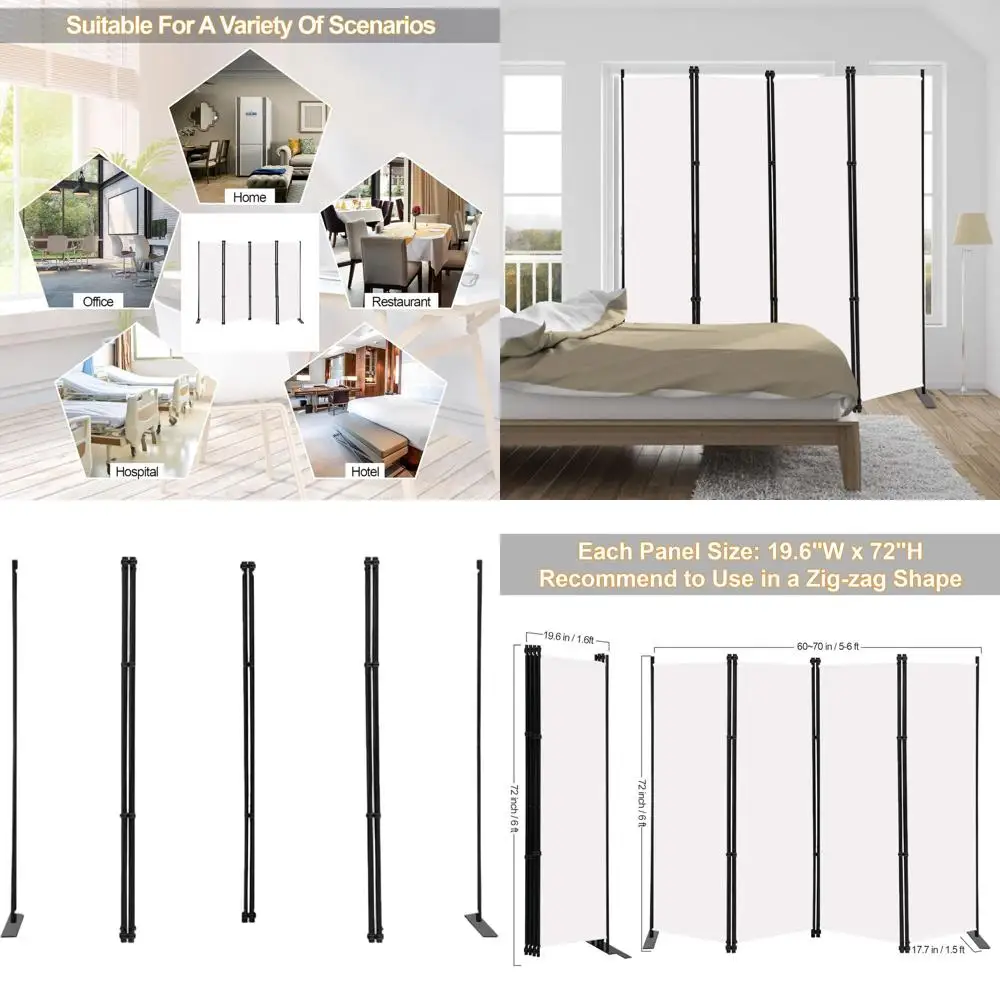 

6ft Tall White Foldable 4-Panel Room Divider for Privacy and Indoor Partitioning