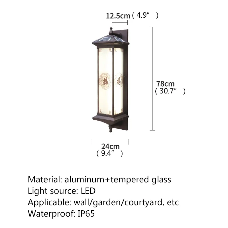KARLOS солнечный настенный светильник для творчества на открытом воздухе, китайский бра, светодиодный водонепроницаемый IP65 для дома, виллы, крыльца, двора