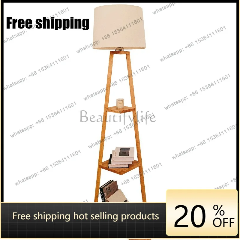 LJY several storage floor lamps simple and creative Japanese-style bedroom bedside decoration solid wood vertical table lamp