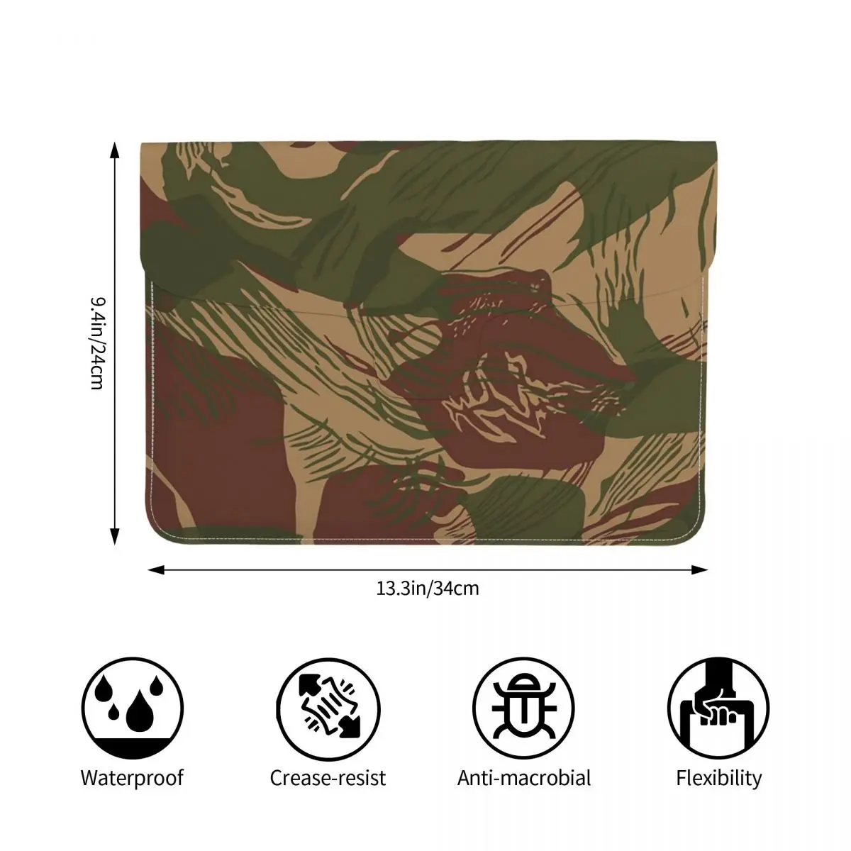 Rhodesian Brush Stroke Camouflage PU Leather Horizontal Laptop Sleeve Shockproof Soft Lining Notebook Case 13 Inch