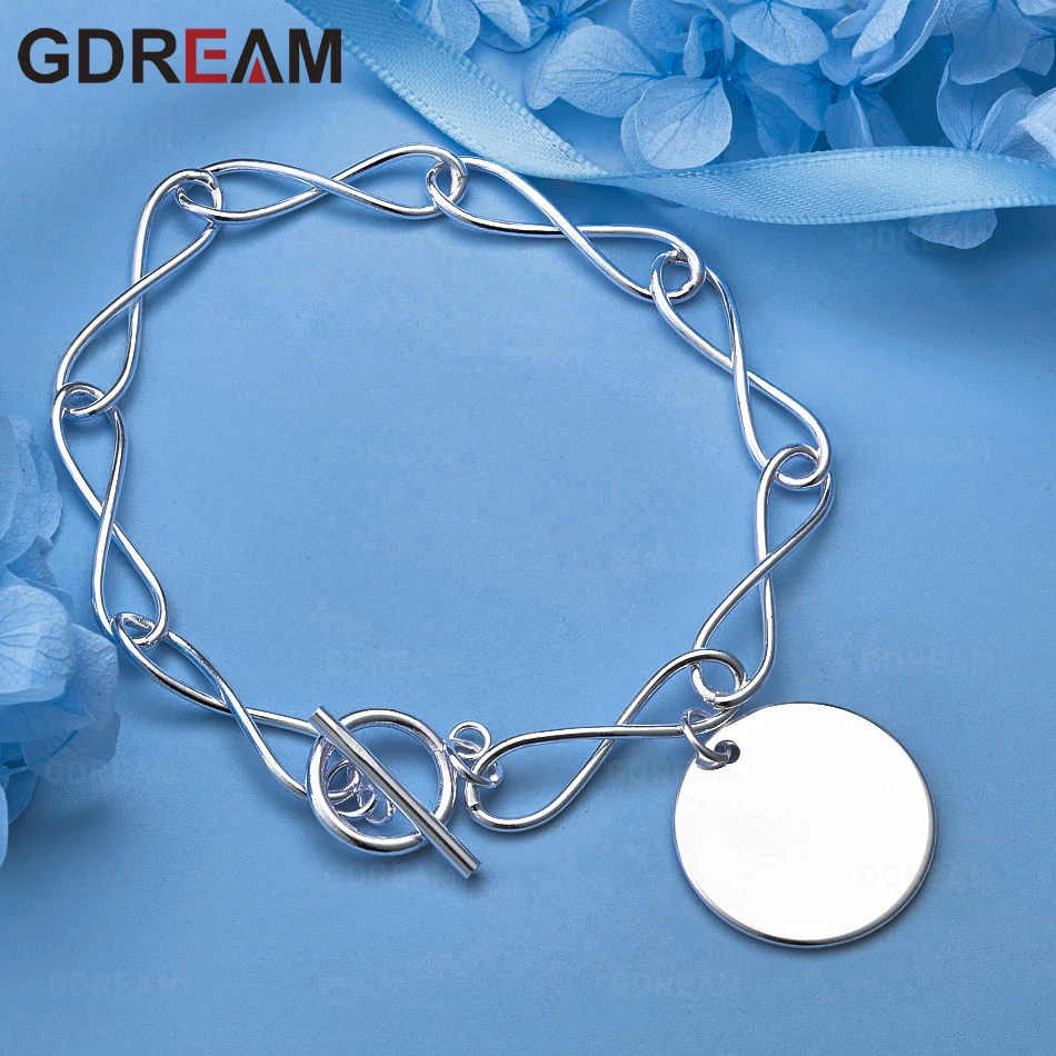 GDREAM 925 فضة 8 على شكل سلسلة سوار دائري أنيق وبسيط للنساء مجوهرات خطوبة الزفاف