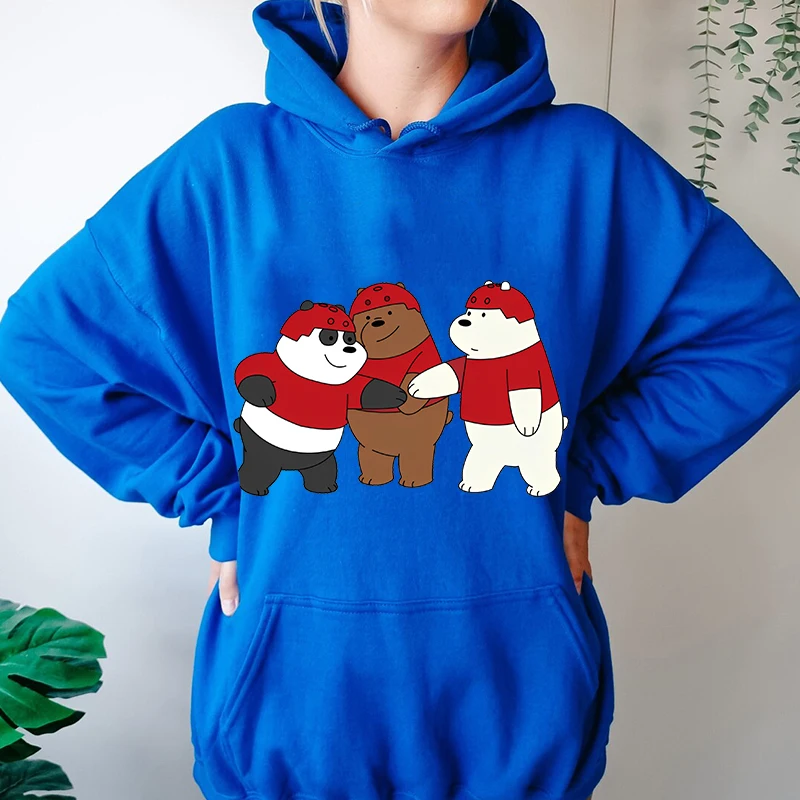 We Bare Bears Print Classic Women's Autumn and Winter Hoodie Casual Plush Sweater Loose Women's Clothing