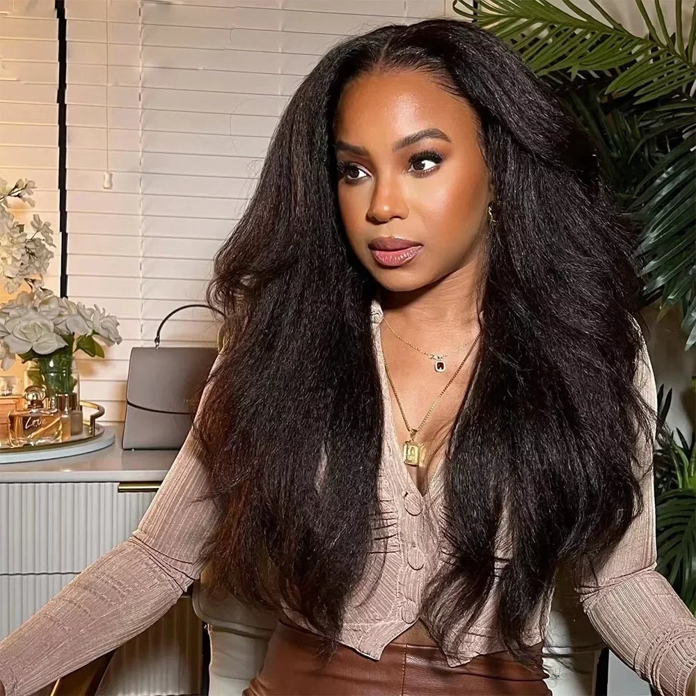 

Soft Natural Black Yaki Body Wave 13x4x1 Lace Front Wig For Women With Baby Hair Synthetic Preplucked Glueless Dailywearing