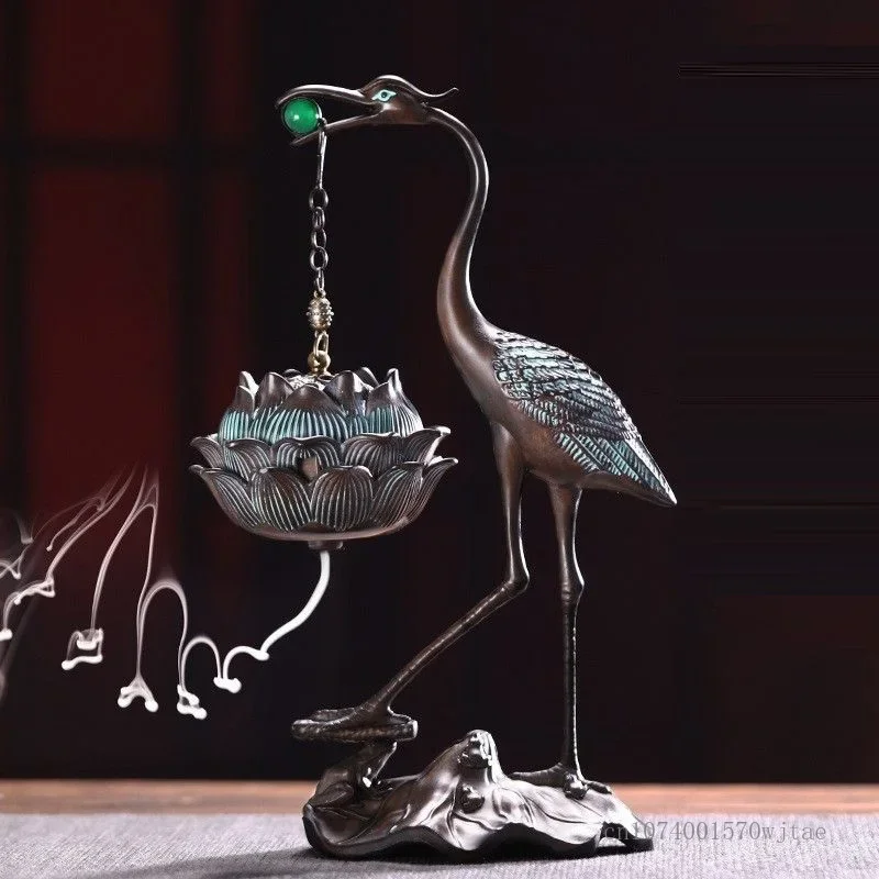 Creation Crane Sculpture Incense Burner, Lotus Gourd, Hanging Style, Indoor, Home, Tea Ceremony, Decor Gift, Backflow