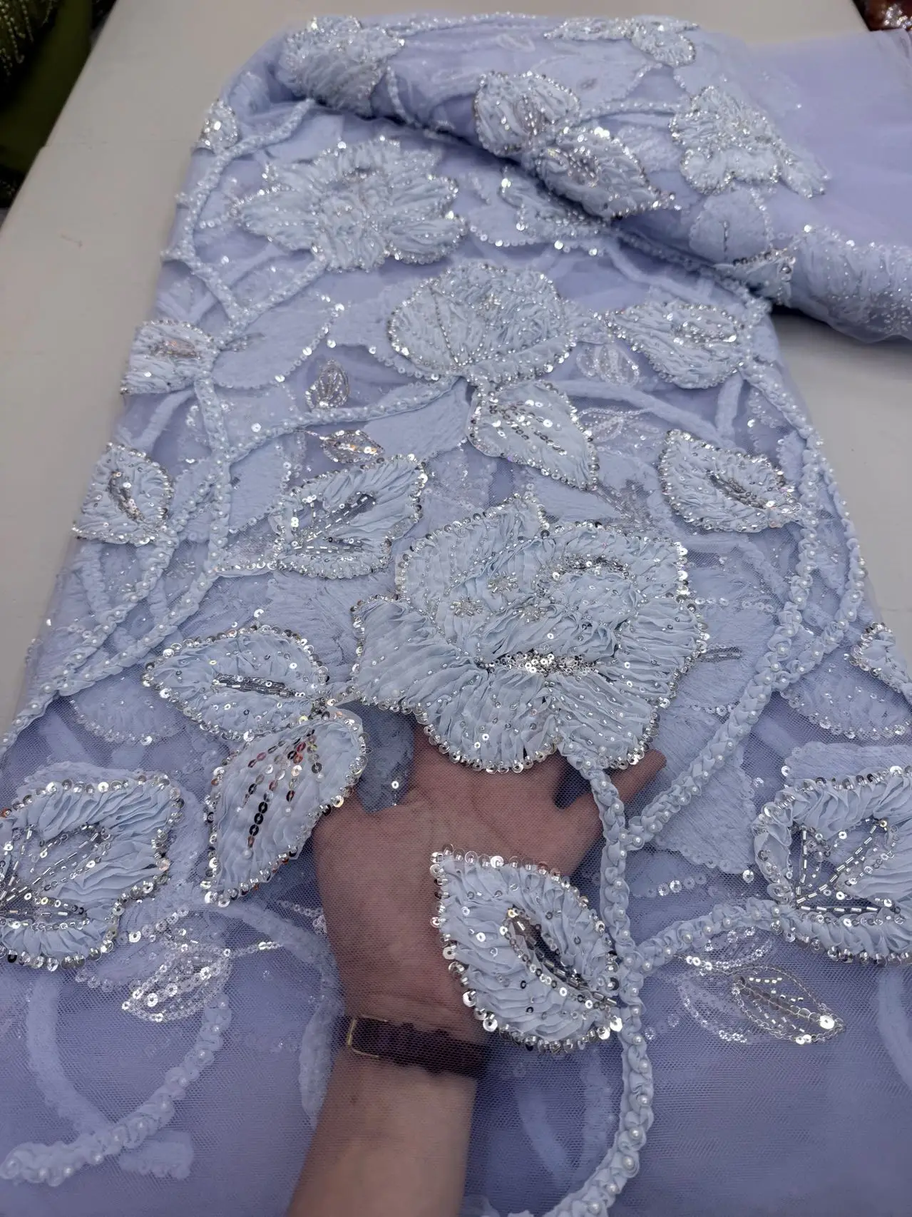 

2025 африканская нигерийская вышивка блестками, высококачественная тюль, кружевная ткань, швейные бусины, камень для выпускных платьев, 5 ярдов, JY470