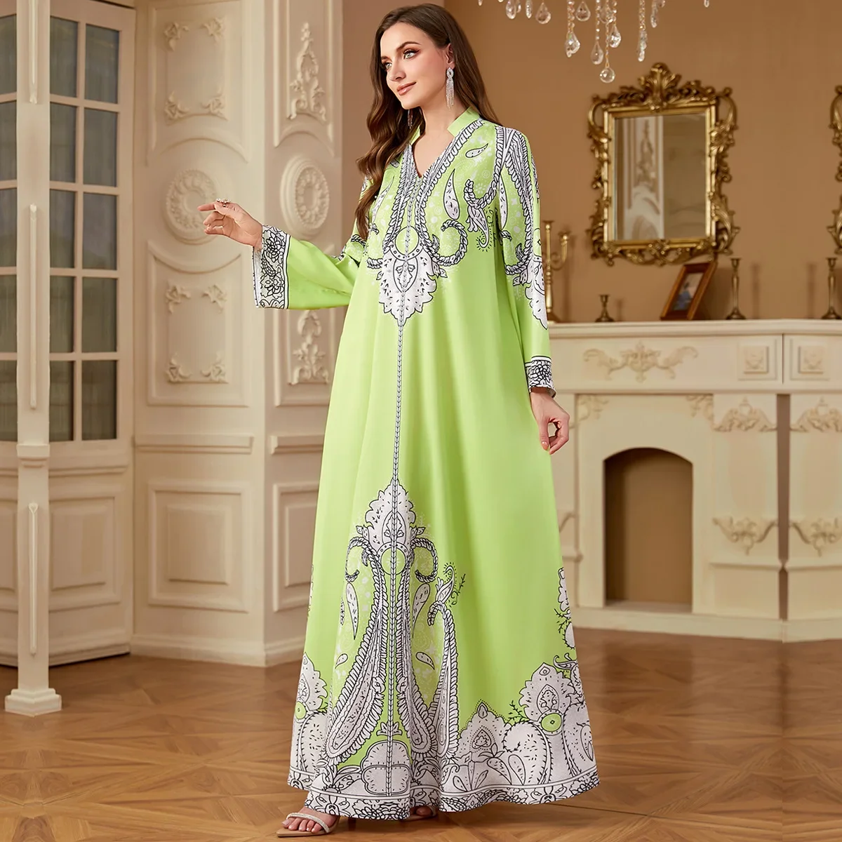 دبي عباية كم طويل فستان مطبوع عليه زهور للنساء المسلمات تركيا قفطان كيبيا قفطان مغربي فام رداء إسلام جلابية رداء #4