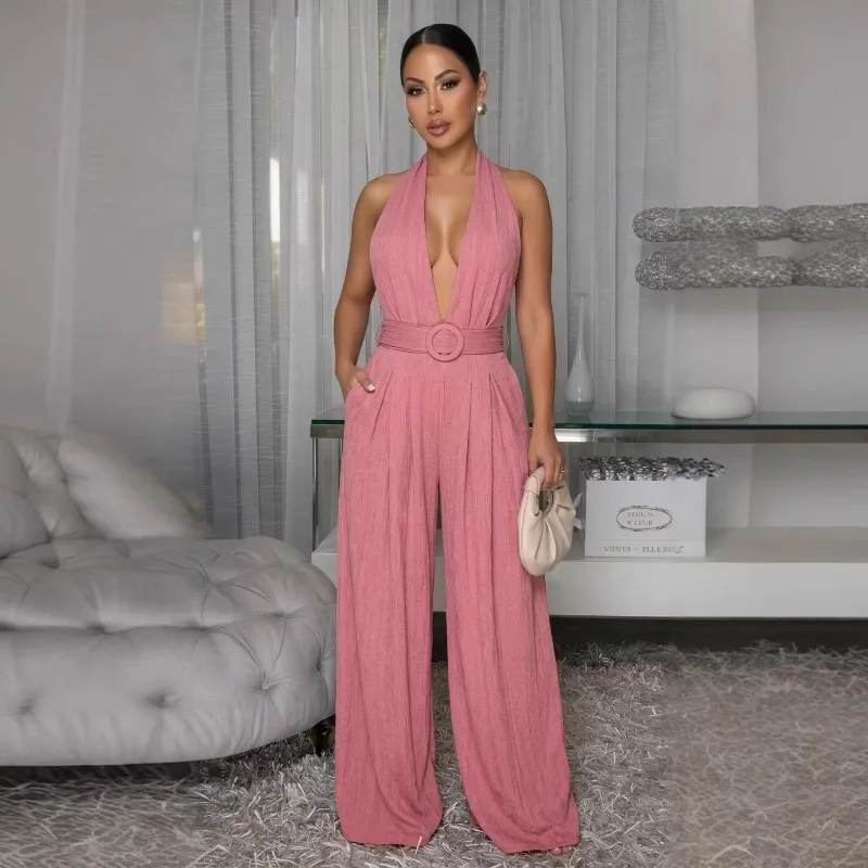 

Женский комбинезон KEXU с индивидуальным дизайном, без рукавов, с открытой спиной, широкими штанинами, в повседневном стиле