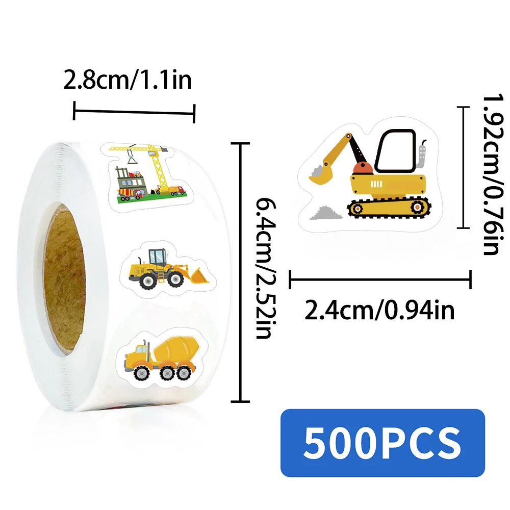 500pcs/roll Engineering Vehicle Truck Sealing Stickers Funny Cartoon Sticker Laptop Scrapbook Phone Diary Reward Decals Toy Gift