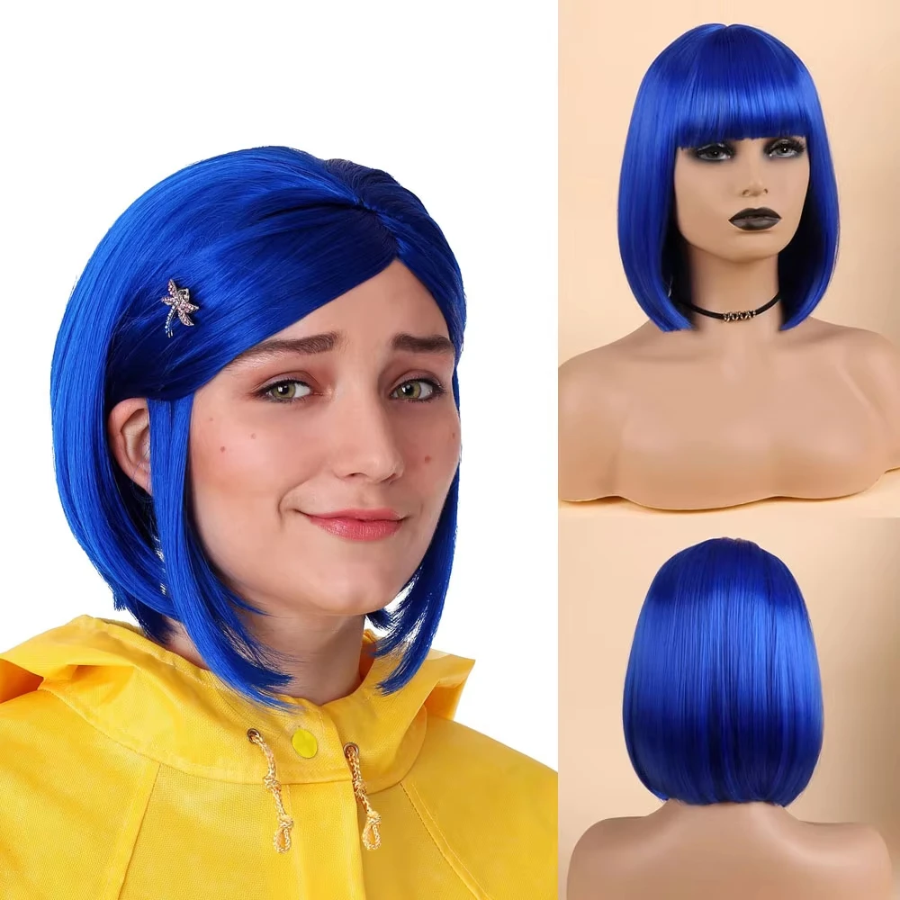 Kurze Bob-Frisur, rote synthetische Perücke für Halloween-Party-Cosplay, täglichen Gebrauch, Hochtemperatur-Haaraccessoire-Perücken-Set – Detail 9