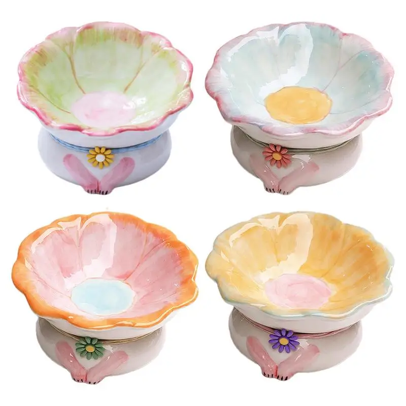 Ceramic Elevated Cat Bowls Pet Feeder Bowl Raised Cat Food Bowl Tilted Shallow-angle Cat Bowls To Prevent Vomiting Raised bowls