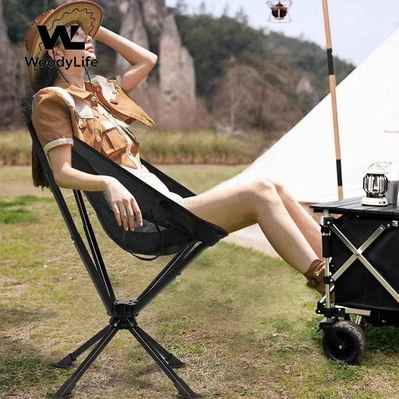 Modern Swivel Moon Chair Aluminum Alloy Bracket Camping Convenient Folding Fishing Chair Outdoor Furniture