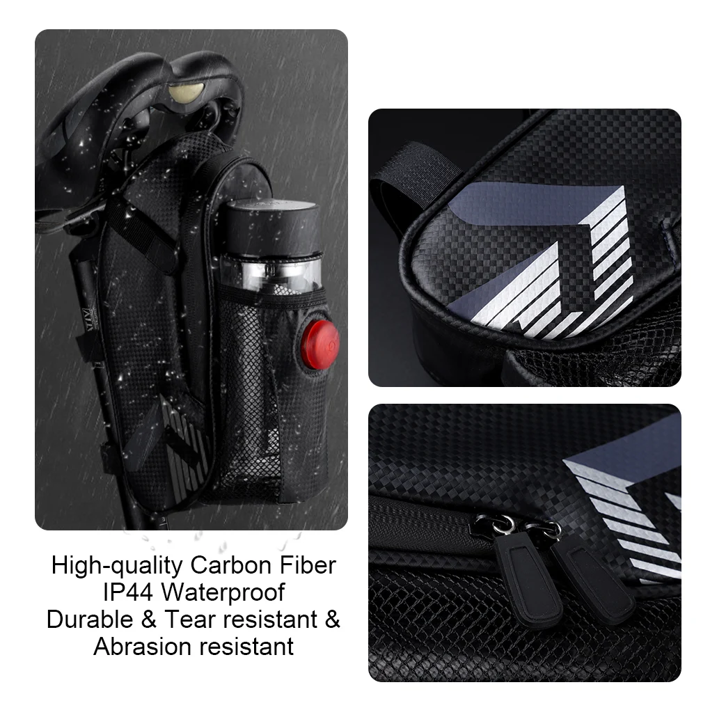 

Bicycle Saddle Bag Cycling Water Bottle Pouch IP44 Waterproof Bike Taillight Pocket with LED Light Accessories