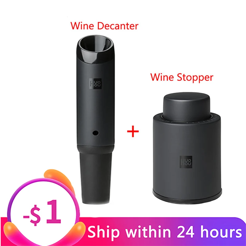 

Huohou-Stainless Steel Wine Decanter, 2 in 1 Pouring Tools, Vacuum Bottle Stopper, Bottle Cap, Bar Accessories