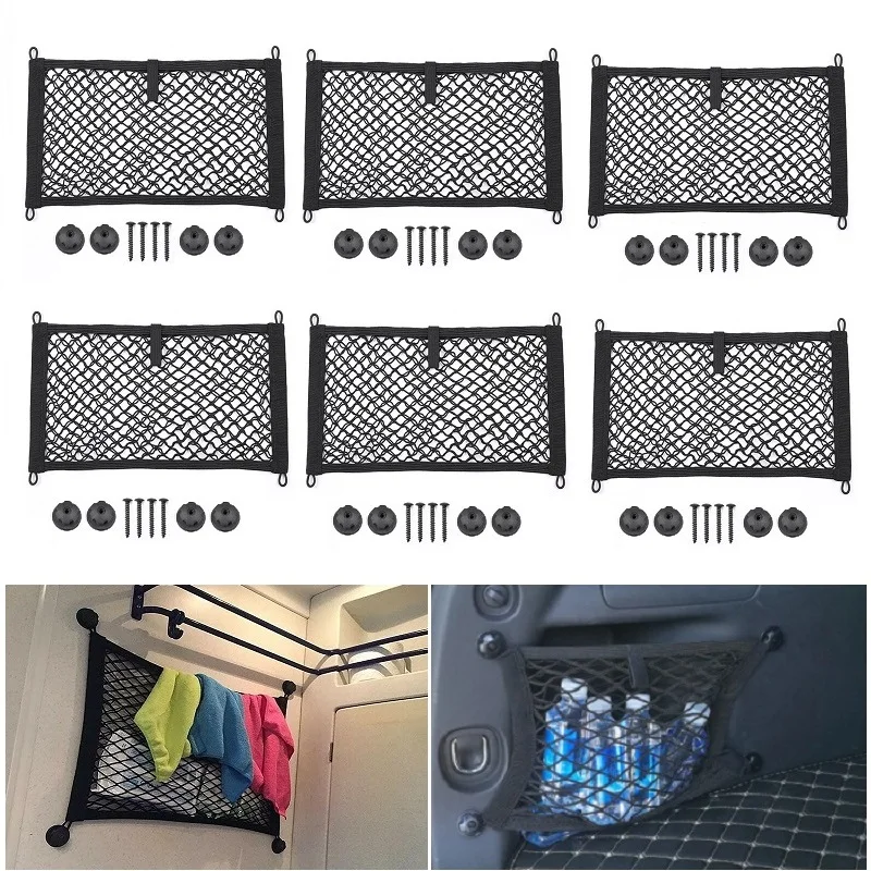 

25x45cm Car Cargo Organizer Storage Elastic Mesh Net Holder 4-Hooks Parts For Cargo Van Motorhome Mobile Home Caravan Boat