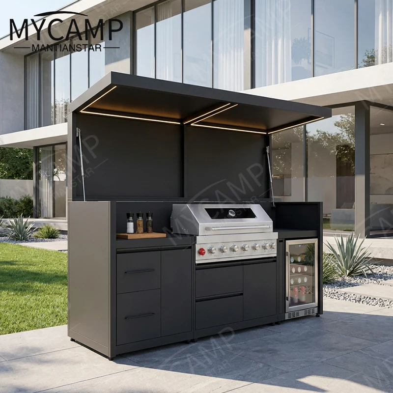 Modular All-Weather Outdoor Kitchen for Backyard BBQ with Griddle Module Outdoor Kitchen Outdoor Kitchen with Roller Shutter