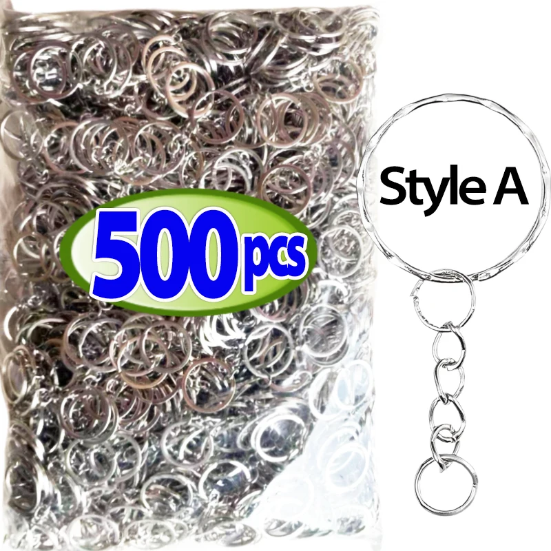 50/500 stücke versilberter Metall rohling Schlüssel bund Schlüssel bund geteilte Schlüssel ringe mit Ketten kletter schnallen Karabiner Schlüssel bund Zubehör