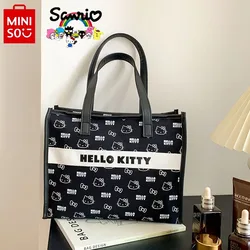 Miniso Hello Kitty New Women's Handbag Fashionable High Quality Canvas Shoulder Bag Cartoon Large Capacity Women's Shopping Bag