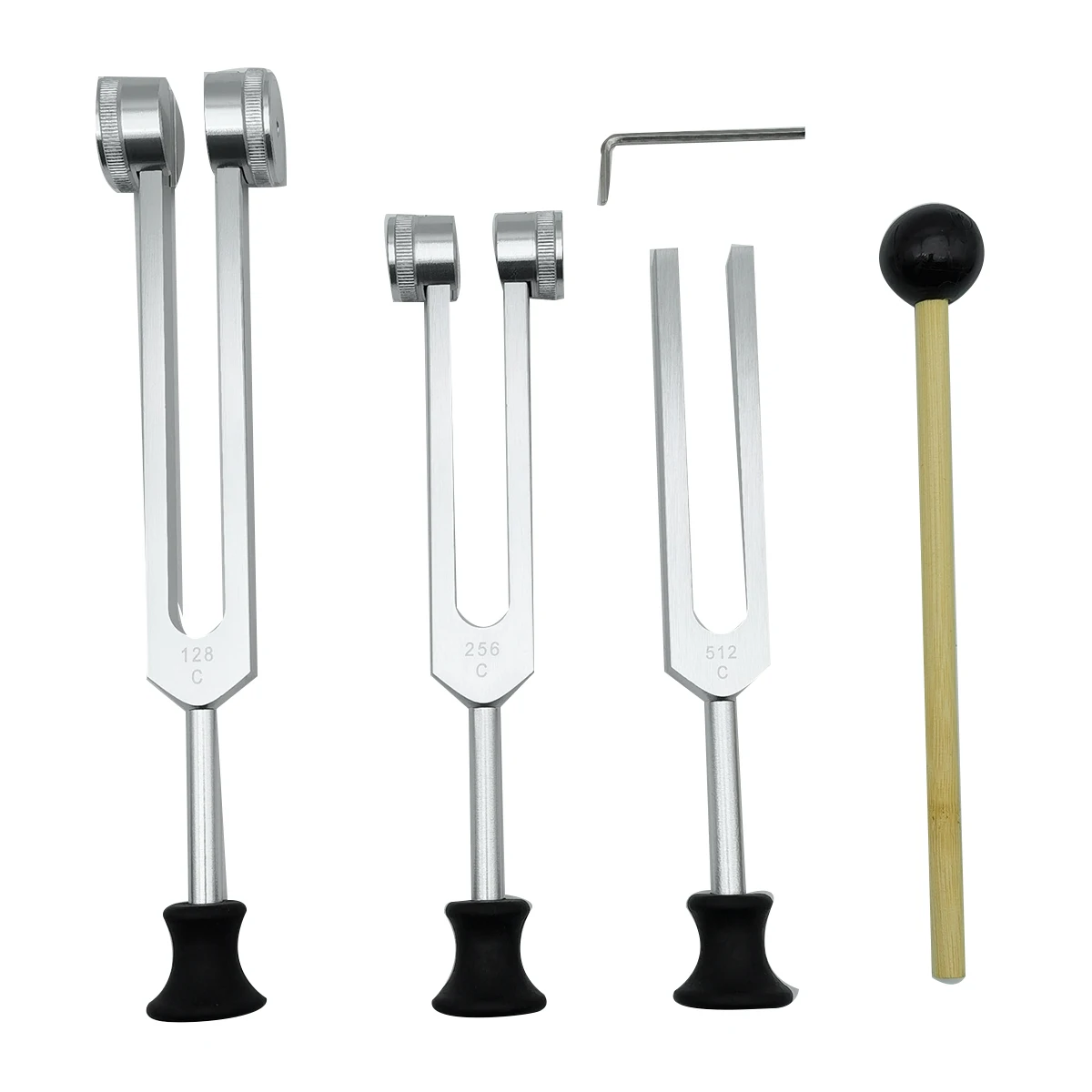 4 Pack Tuning Fork Set(128Hz, 256Hz, 512Hz)with Tuning Fork Hammer for Sound Sound Vibration Tool with Base,Silver