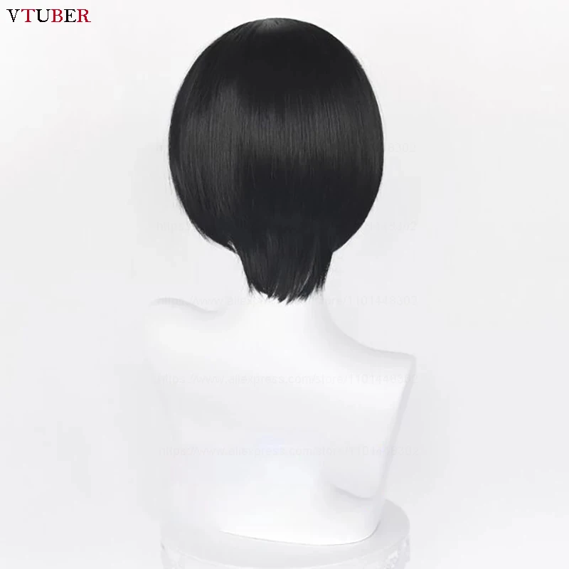 Peluca de Cosplay de Ada Wong de Anime para mujer, pelucas de 32cm, pelo sintético corto negro resistente al calor, pelucas de juego de rol de fiesta + gorro de peluca