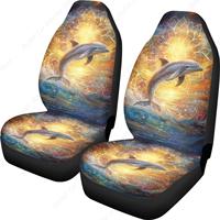 Boho Mandala Dolphin Sunset Print Car Front Seat Cover Set of 2, Auto Bucket Seats Protector Universal Car Accessories Interior