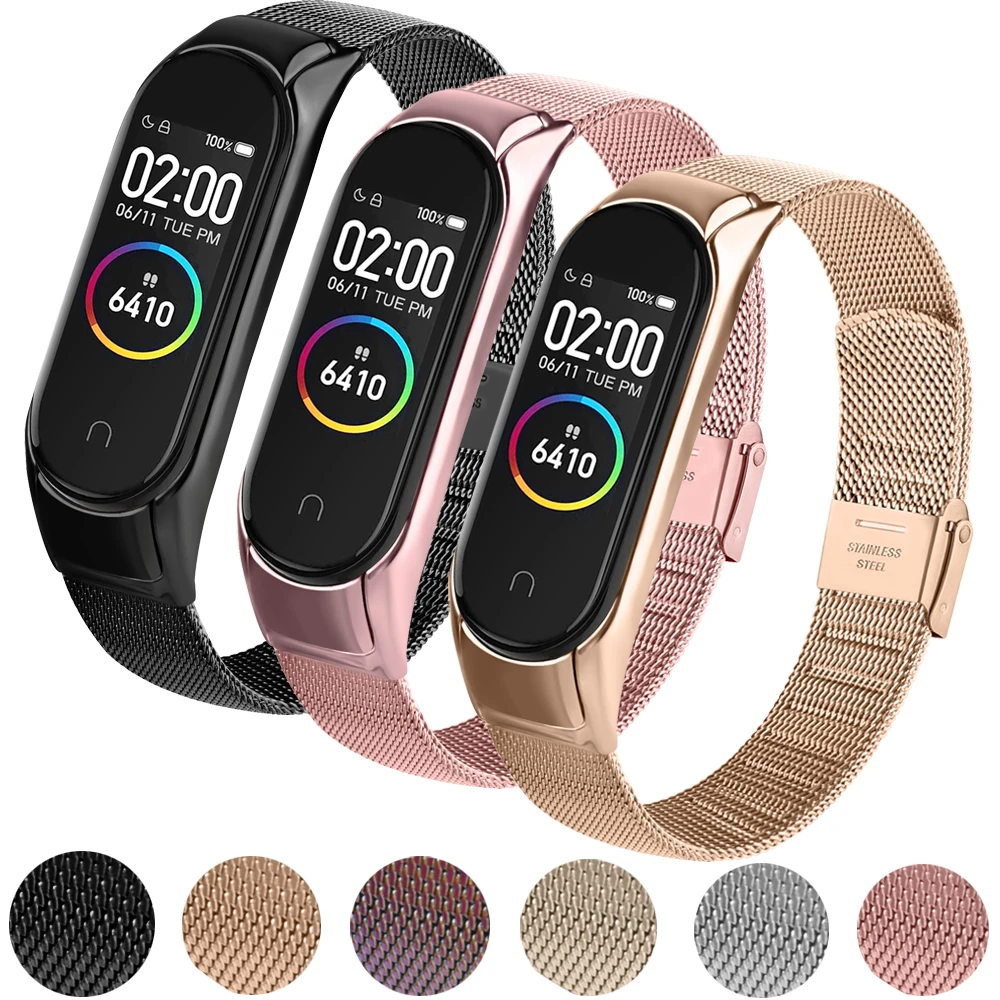 Pulseira para xiaomi mi banda 6 5 4 3 banda de relógio de metal milanese para mi banda 4 3 pulseira de pulso cinto smartwatch acessórios