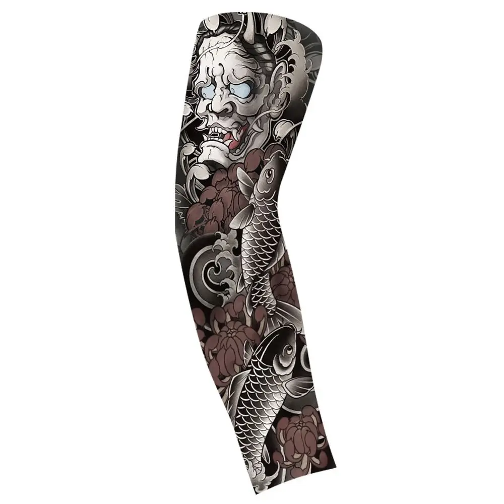 Flower Arm Pattern Flower Arm Tattoo Sleeve Elastic Thin Men Sunscreen Sleeve Breathable Seamless Ice Silk Arm Sleeve Summer