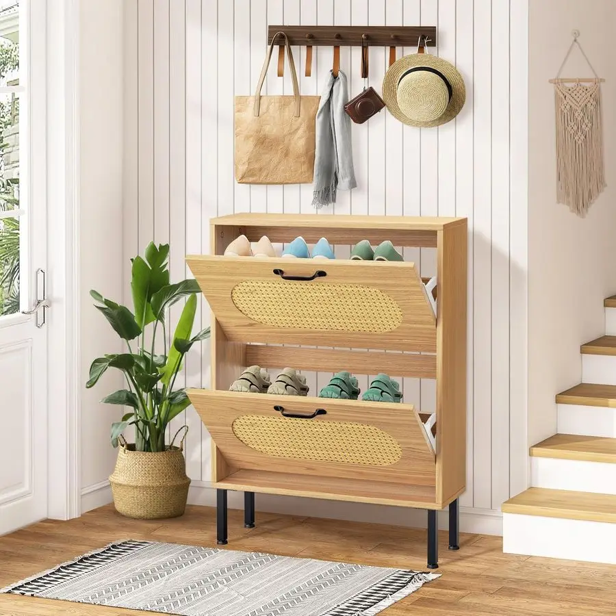 

Тумба для обуви, шкаф для хранения обуви с 2 выдвижными ящиками, современная двухъярусная обувница для прихожей, коридора, гостиной