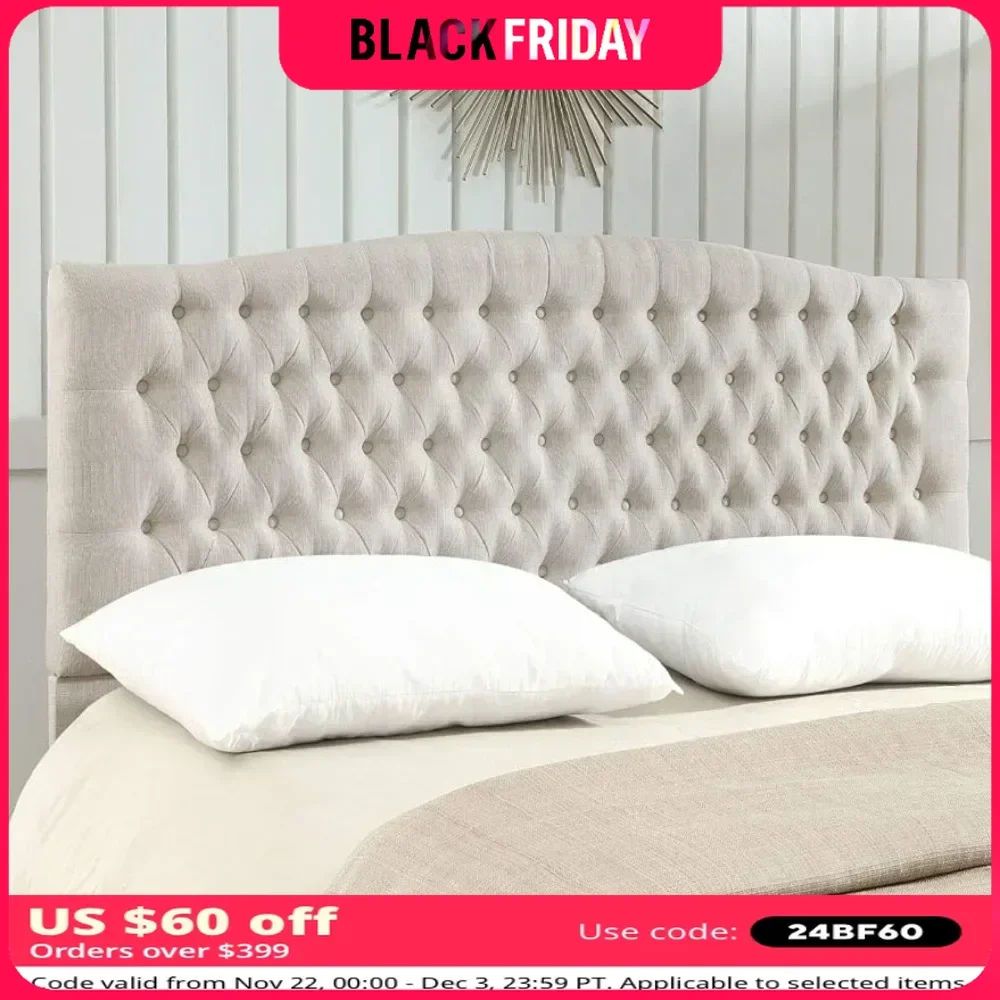 Linen Upholstered Tufted Button King Headboard and Comfortable Fashional Padded King California King Size headboard