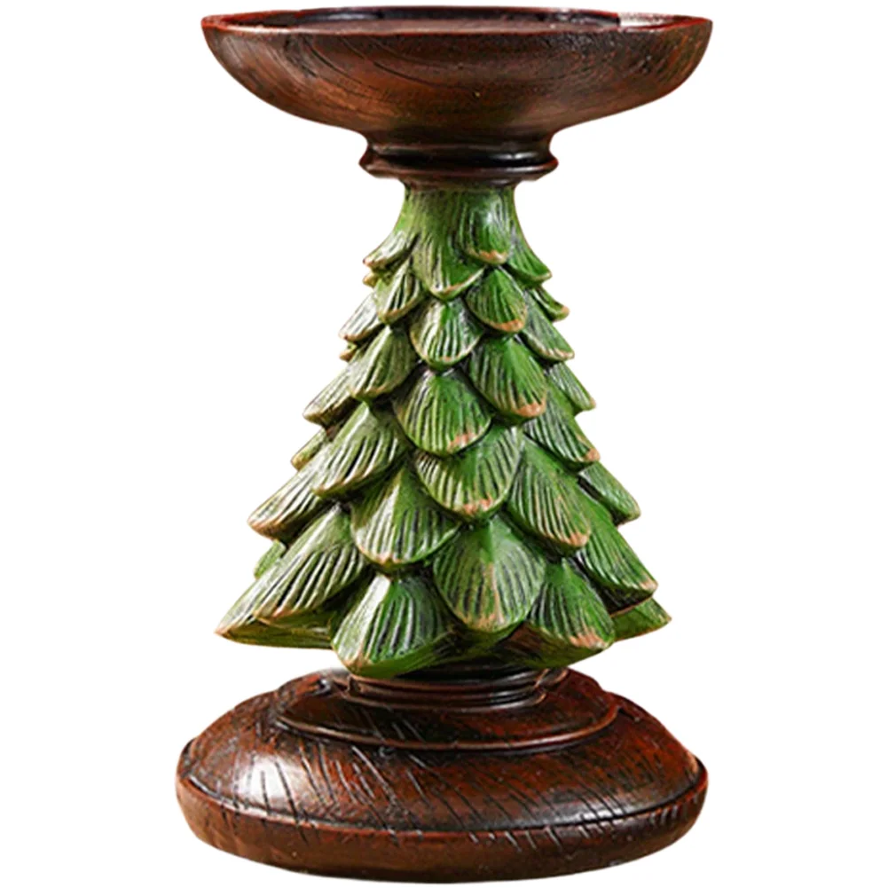 1 Piece Green Distressed Resin Christmas Tree Candle Holder Vintage Holiday Table Centerpiece Decor For Home Party Festival