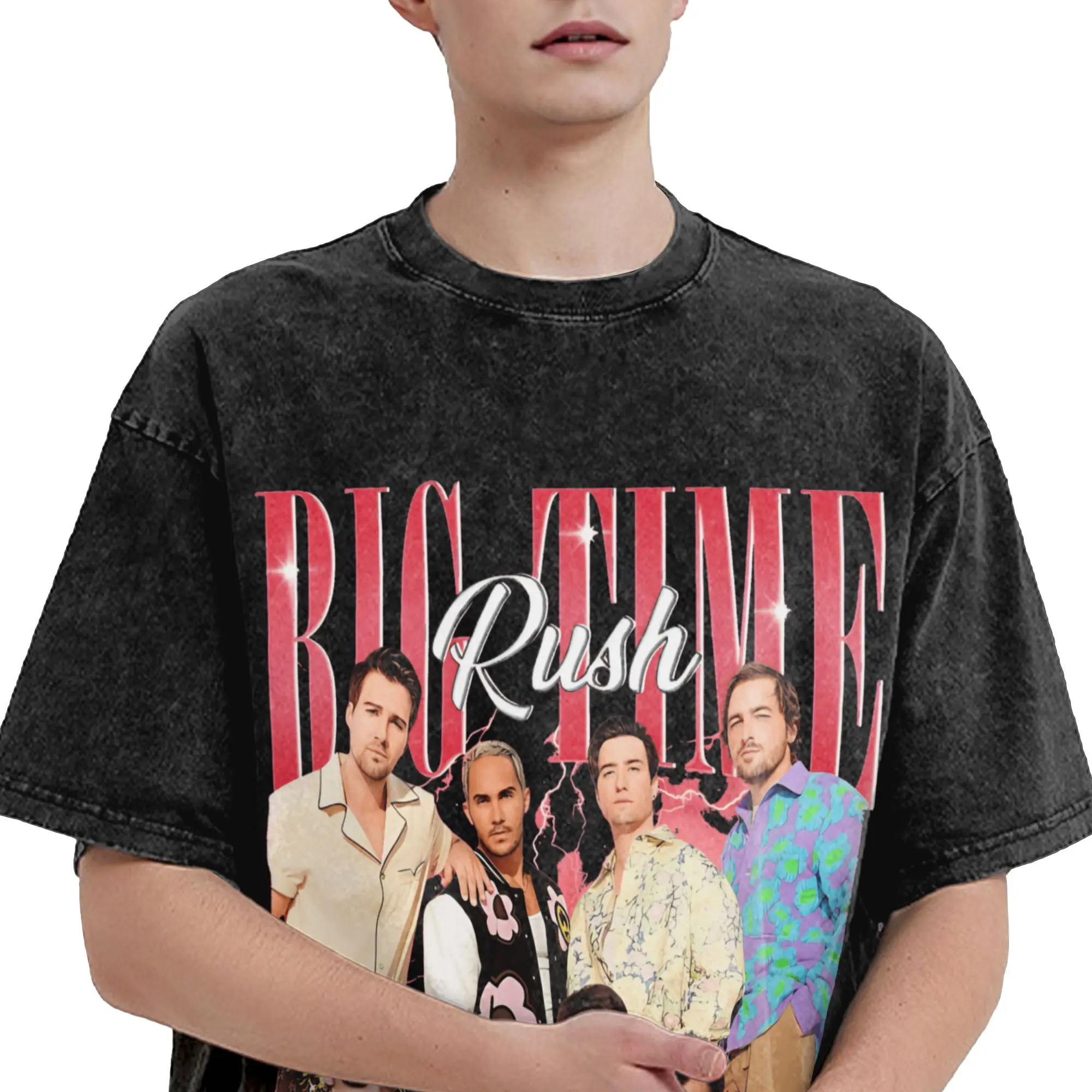 

Big Time Rush Men T Shirts Washed Awesome Tees Short Sleeve Crewneck T-Shirt Cotton Printed Clothes