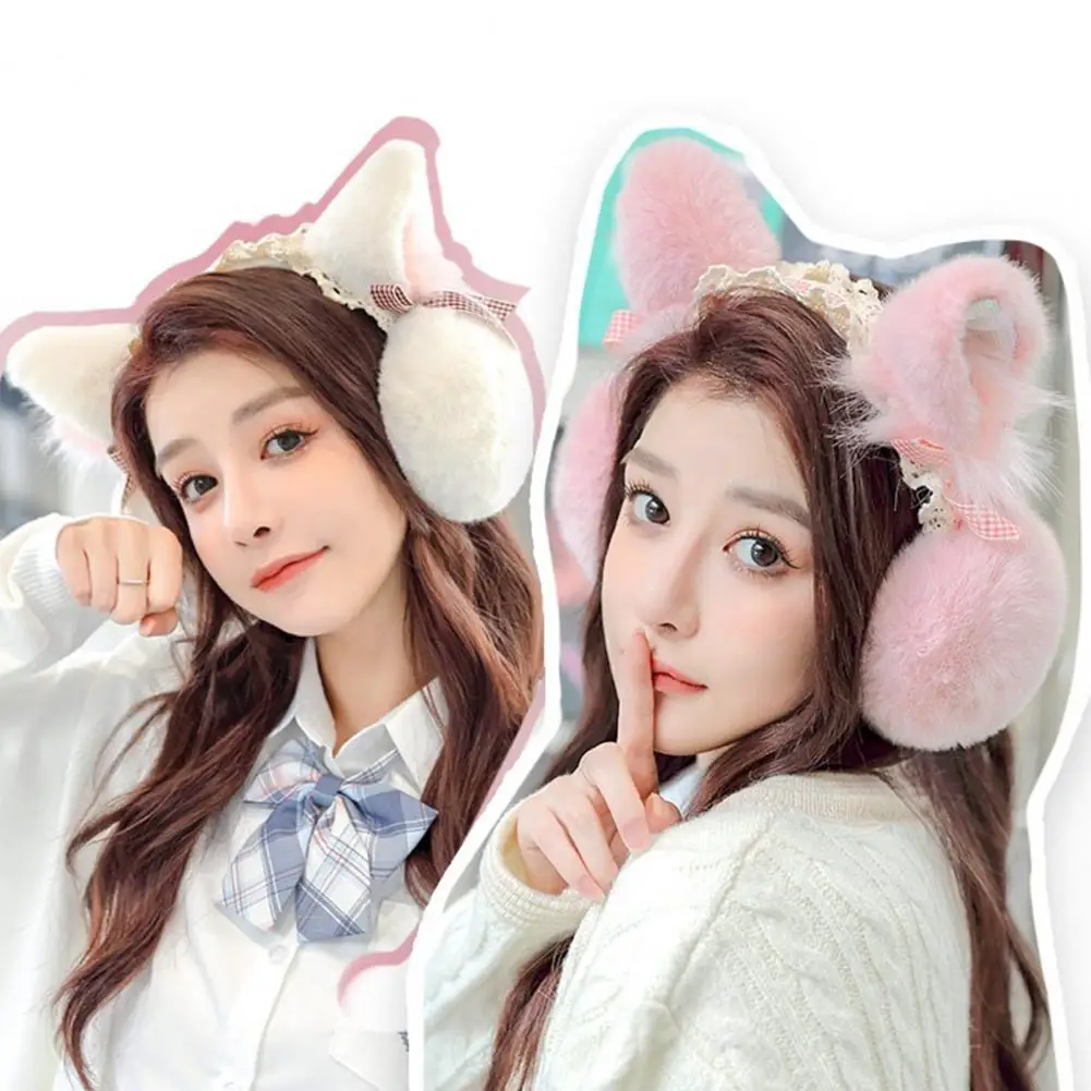 

Plush Earmuffs Cat Ears Y2K Lolita Women Girl Ear Muffs Cover Cute Headband Fur Headphones Earflap Winter Warm Fluffy Ear Warmer