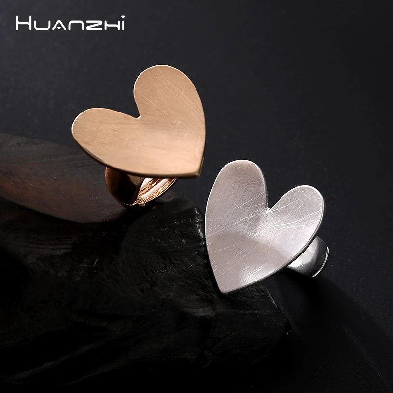 Huanzhi Vintage Groot Hart Ring Chunky Verstelbare Elastische Touw Geometrische Matte Onregelmatige Oppervlak Sieraden 2024 Nieuwe
