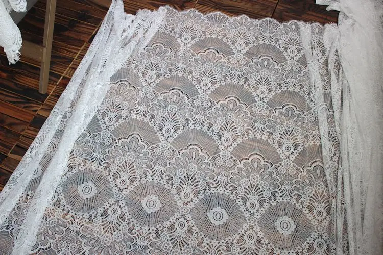 French Eyelash Lace Fabric, 150cm Wide, DIY Exquisite Lace Embroidery Clothes, Wedding Dress Accessories, White and Black, 3m