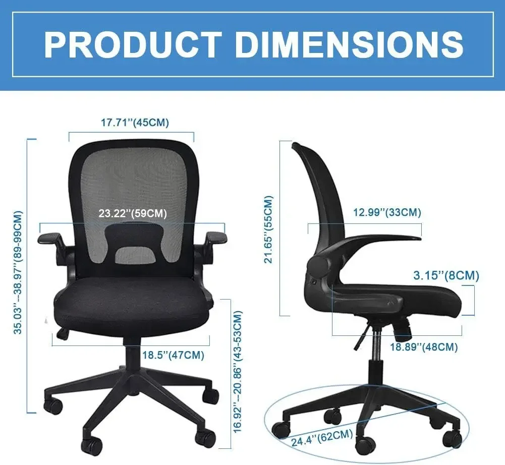 Foldable Office Chair - Home Office Desk Chairs with Flip-Up Arms and Foldable Backrest, Mesh Computer Chair Foldable Exec