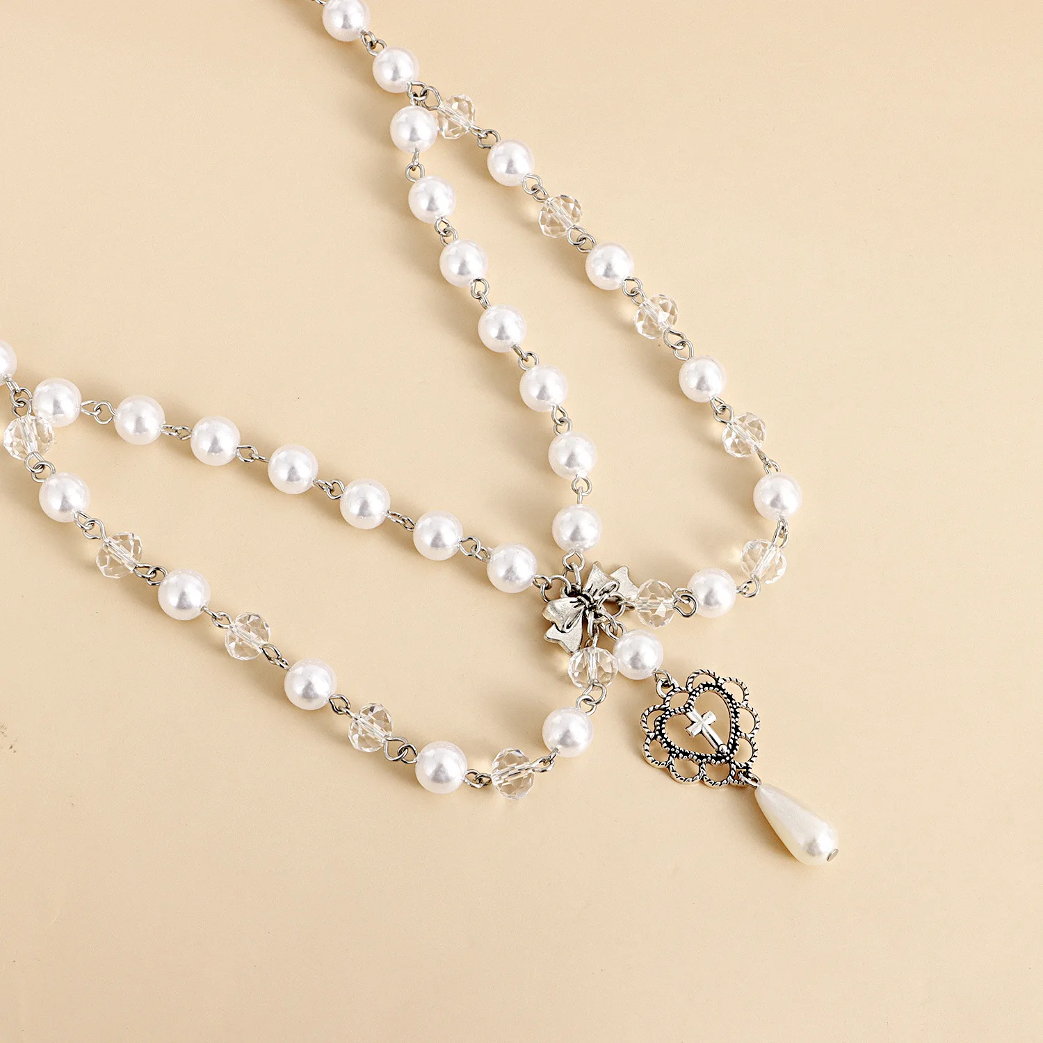 Pearl Necklace Handmade Rosary Necklace Choker Necklace Y2K Indie Jewelry For Casual Wear Vintage Fashion Accessories