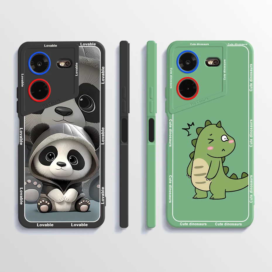 For Tecno Pova 5 Case Cute Cartoon Dinosaur Liquid Silicone Soft Protective Back Cover For Tecno Pova 5 Pova5 Cases Funda Coque