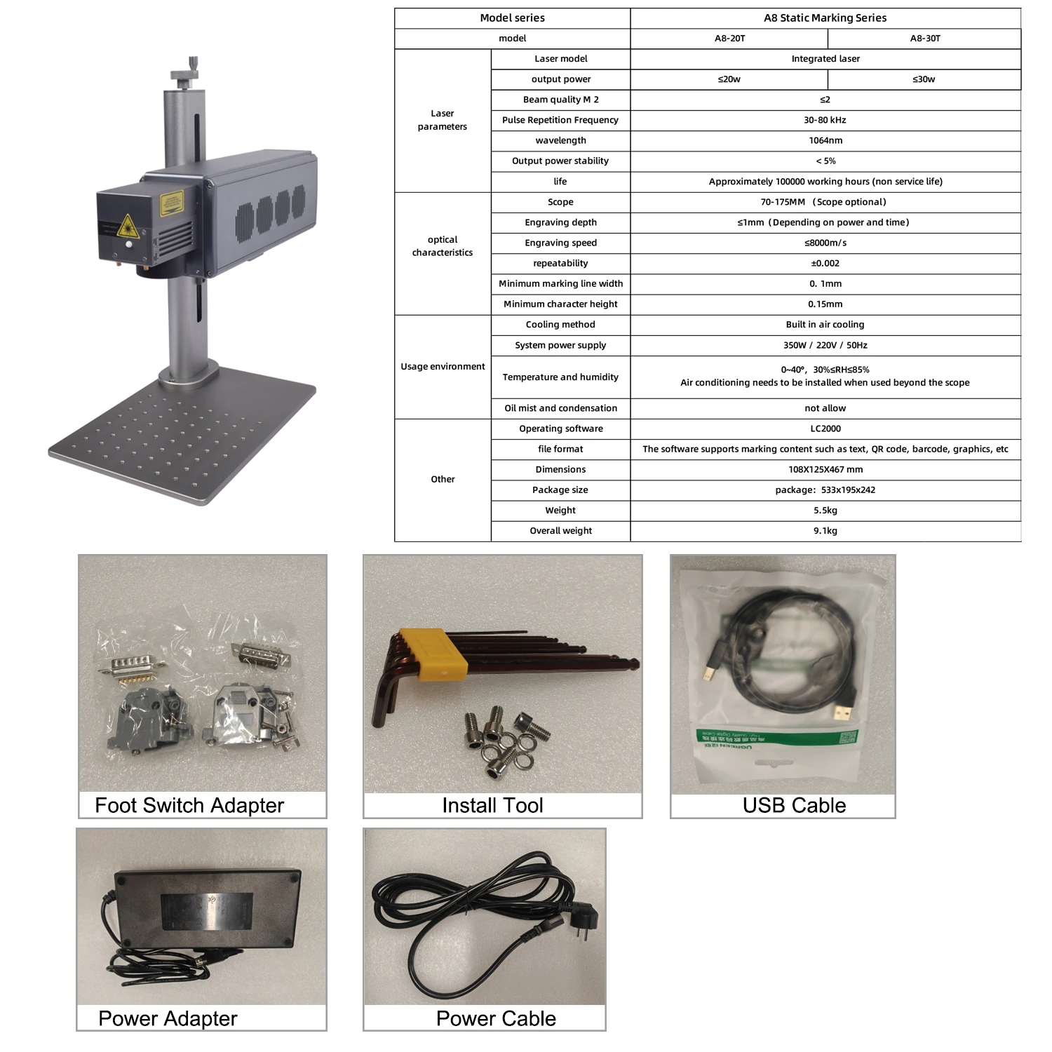 30W Fiber Laser Engraver Portable Business Laser Marking Machine for Fast Precise Engraving Plastic Leather All Metals EU Stock