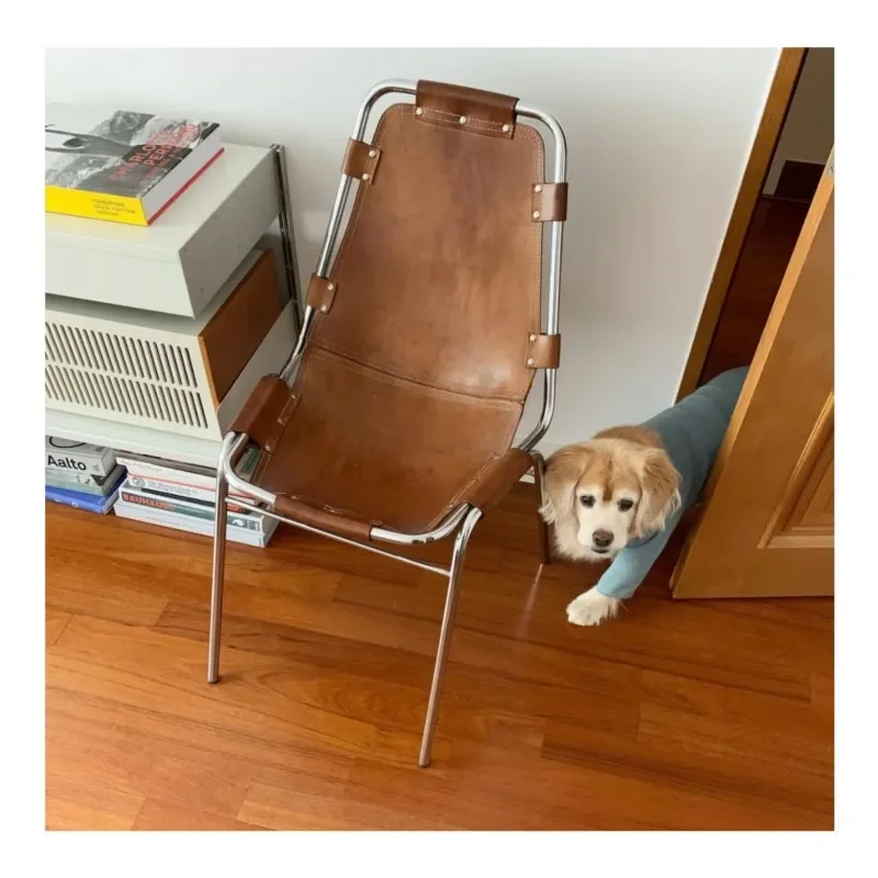 Chaise de Salle à Manger Médiévale Italienne en Cuir